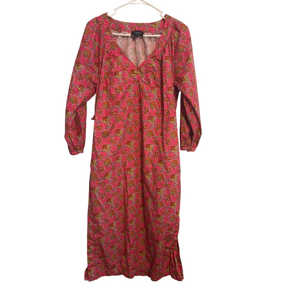 J. Crew Collection Midi Dress Floral Block‎ Print Pink V-Neck Long Sleeve Size S